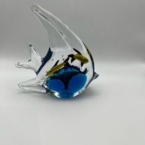 Tropical angel fish blue yellow glass decor figurine collectible paper weight